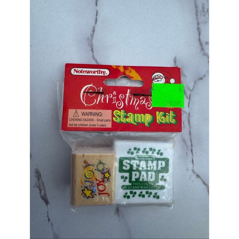 Vintage Noteworthy Christmas Stamp Kit with Small Joy Rubber Stamp and Ink Pad